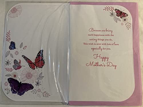 To A Wonderful Nan On Mother's Day Mothers Day Card White-Butterflies/Flowers/Pink Words 3D/Glitter/Foil Detail(PRELUDE47688)