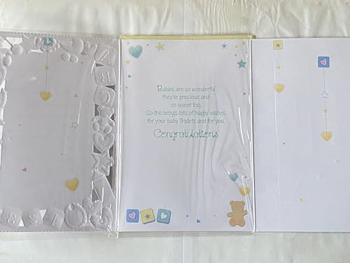 Congratulations On The Birth Of Your Triplets New Baby Triplets Unisex Boy/Girl Birth Born Silver Words Foil Detail(PRELUDE35687)