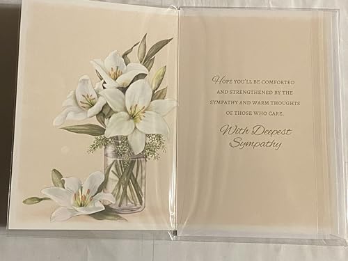 On The Loss of Your Sister With Deepest Sympathy Card Condolence Cream-White Lilies/Glass Jar/Gold Words Foil Detail(NC-VA109A)