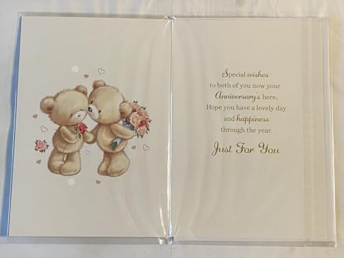 To A Special Nan And & Grandad On Your Wedding Anniversary Card Teddies Holding Flowers+Kissing Foil Detail(NC-VA051A)