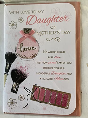 With Love To My Daughter On Mother's Day Mothers Day Card Pink/Gold Perfume/Make-Up/Words Ribbon/Glitter/Foil Detail(PRELUDE47689)