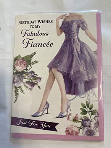 Birthday Wishes to My Fabulous Fiancee Just for You Birthday Card Lady/Purple Dress+Shoes/Flowers Glitter/Foil Detail(PH45845A)