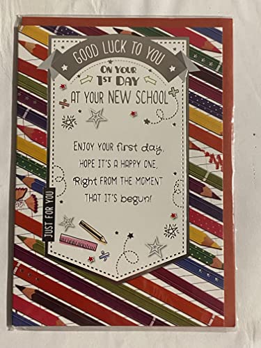 Good Luck To You On Your 1st Day At Your New School Good Luck Card First School Multi Pencils/Silver Words Foil Detail(PH41556A)