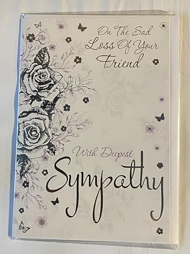 On The Sad Loss Of Your Friend With Deepest Sympathy Card Condolence White/Silver/Purple Roses/Words Foil Detail(PH42361A)