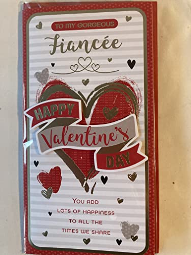 To My Gorgeous Fiancee Happy Valentine's Day Valentines Day Card Red/Gold Hearts/Words/Stripes 3D/Foil Detail (PRELUDE47553)