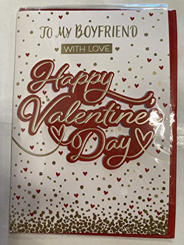 to My Boyfriend With Love Happy Valentine's Day Valentines Day Card White/Gold/Red Words/Hearts 3D/Glitter/Foil Detail (PRELUDE46679)