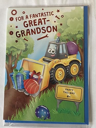 For A Fantastic Great-Grandson Birthday Card Digger/Presents/Balloons Foil Detail(PH49490A)