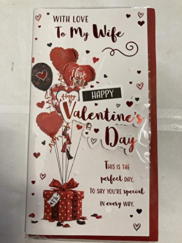 With Love to My Wife Happy Valentine's Day Valentines Day Card Present/Heart Balloons/Words 3D/Foil Detail (PRELUDE46681)