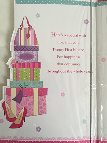 Birthday Wishes Daughter Now You're 21! Birthday Card Age 21 21st Twenty-One Shoes/Presents String/Foil Detail(PRELUDE33087)