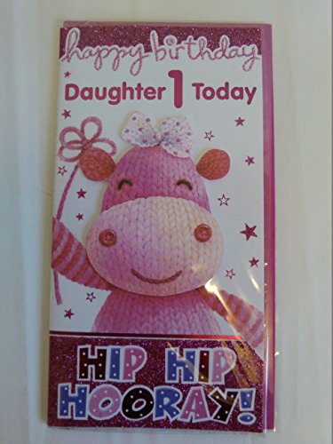 Happy Birthday Daughter 1 Today First 1st Birthday Card Pink Hippo 3D/Glitter/Foil Detail(PRELUDE37092)