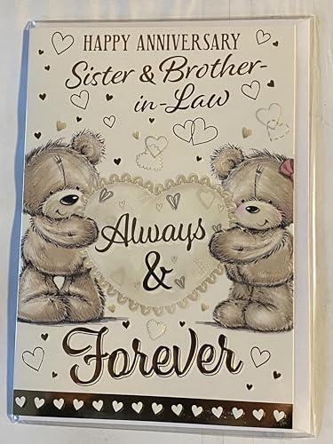 Happy Anniversary Sister & Brother-In-Law Always & Forever On Your Wedding Anniversary Card Teddies/Heart/Gold Words Foil Detail(PH49595A)