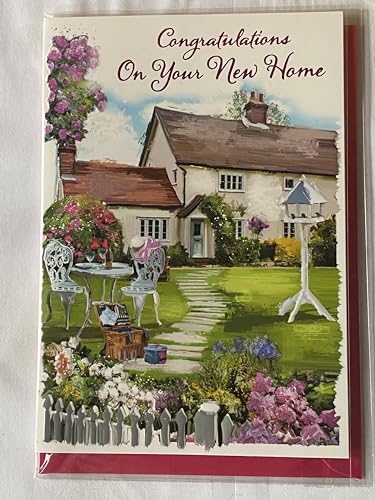 Congratulations On Your New Home Card Good Luck Country Cottage/White Birdhouse Foil Detail(NC-VA171E)