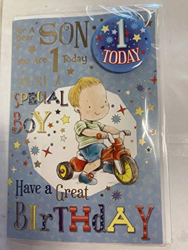 For A Dear Son You Are 1 Today Birthday Card With Badge Age 1 1st First One Cute Boy/Trike Foil Detail(CC7515A/02)