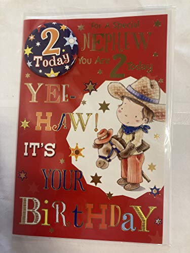 For A Special Nephew You Are 2 Today Birthday Card With Badge Age 2 2nd Second Two Cute Boy Cowboy Foil Detail(CC7518)