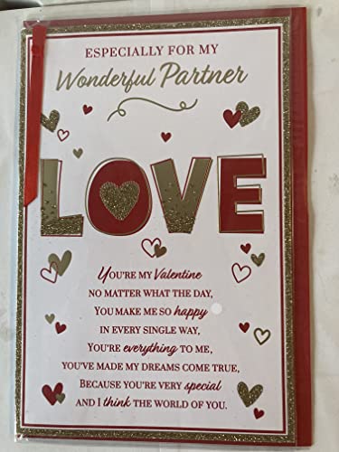 Especially For My Wonderful Partner Love Valentine's Day Valentines Day Card Red/Gold Words/Hearts Ribbon/Glitter/Foil Detail (PRELUDE47560)