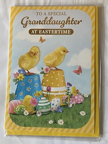 To A Special Granddaughter At Eastertime Easter Card Chicks On Plant Pots Foil Detail(PH49856A)