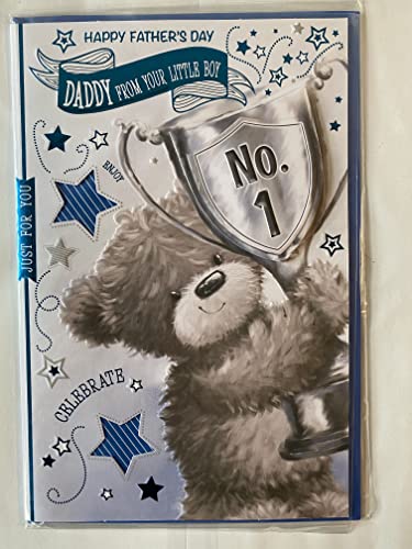 Happy Father's Day Daddy From Your Little Boy Fathers Day Card Teddy/No.1 Trophy/Stars 3D/Foil Detail(PRELUDE40132)