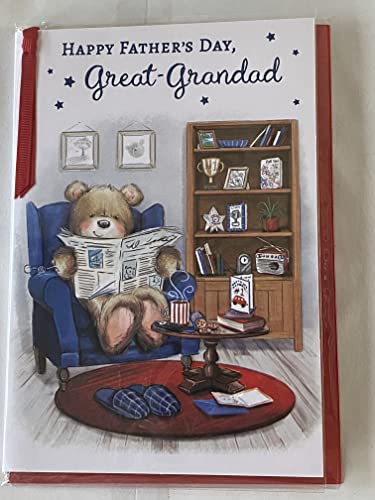 Happy Father's Day Great-Grandad Fathers Day Card Teddy/Relaxing/Newspaper/Blue Chair Ribbon/Foil Detail(PRELUDE48126)