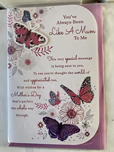 You've Always Been Like A Mum To Me Mother's Day Mothers Day Card White-Butterflies/Flowers/Pink Words 3D/Glitter/Foil Detail(PRELUDE47688)