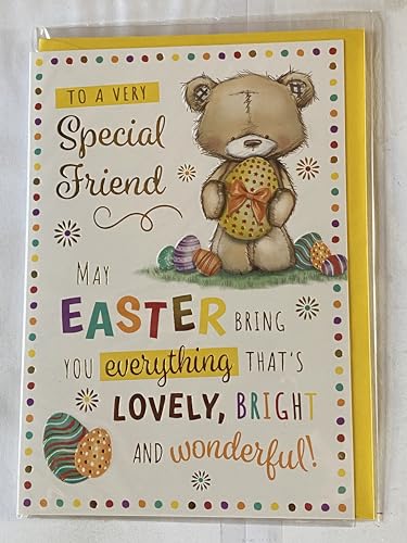 To A Very Special Friend Easter Card Teddy Holding Yellow Easter Egg/Multi Words/Spots Foil Detail(PH48819E)