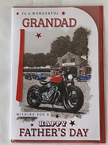 To A Wonderful Grandad Wishing You A Happy Father's Day Fathers Day Card Motorbike Ribbon/Foil Detail(PRELUDE48141)