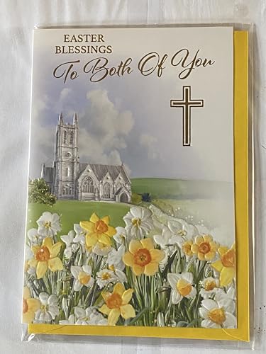 Easter Blessings To Both Of You Easter Card Church/Spring Flowers/Countryside Scene Foil Detail (PH49857A)