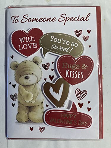 To Someone Special With Love You're So Sweet! Hugs & Kisses Happy Valentine's Day Valentines Day Card Teddy/Red+Gold Hearts/Words 3D/Foil Detail (PRELUDE47549)