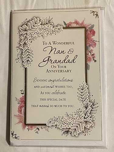 To A Wonderful Nan & Grandad On Your Anniversary Wedding Anniversary Card Pink Flowers/Gold Words/Rectangle Foil Detail(PH48408A)