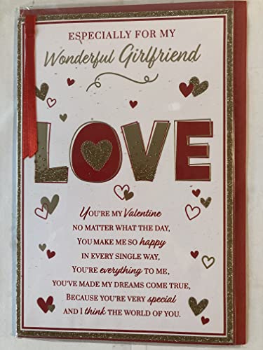 Especially For My Wonderful Girlfriend Love Valentine's Day Valentines Day Card Red/Gold Words/Hearts Ribbon/Glitter/Foil Detail (PRELUDE47560)