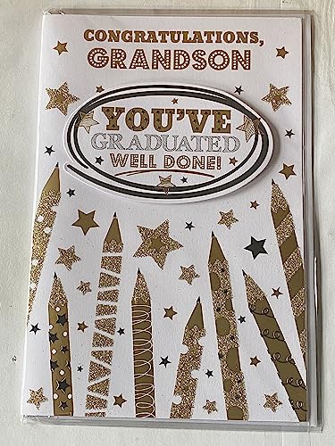 Congratulations Grandson You've Graduated Well Done! On Your Graduation Card Gold Pencils/Stars 3D/Glitter/Foil Detail(PRELUDE41565)