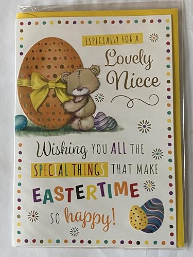 Especially For A Lovely Niece Easter Card Teddy/Big Orange Easter Egg/Multi Words/Spots Foil Detail(PH48819A)