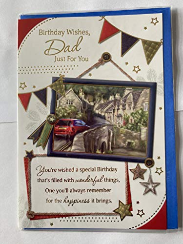 Birthday Wishes Dad Just for You Birthday Card Red Car/Village/Words Foil Detail(PH42325A)