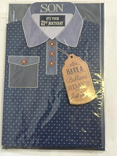 Son It's Your 21st Birthday Have A Brilliant Day Just For You Card Age 21 Twenty-One Birthday Card Blue Shirt 3D/Foil Detail(PRELUDE39692)