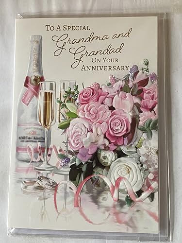 To A Special Grandma And & Grandad On Your Anniversary Wedding Anniversary Card White/Pink Flowers/Champagne/Flutes Foil Detail(NC-VA220E)