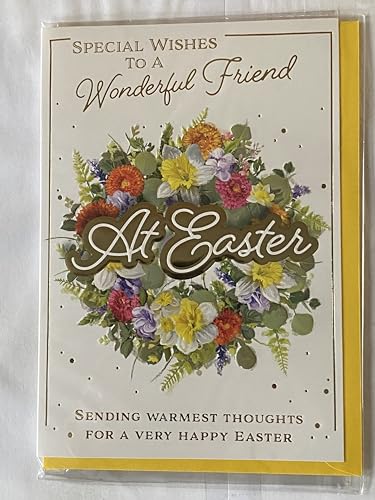 Special Wishes To A Wonderful Friend At Easter Card Easter Wreath/Gold Words Foil Detail(PH49854A)