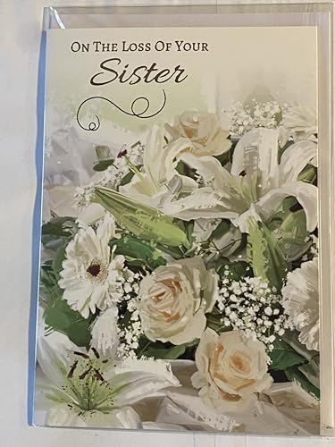 On The Loss of Your Sister Sympathy Card Condolence White Flowers/Silver Words Foil Detail(NC-VA248A)