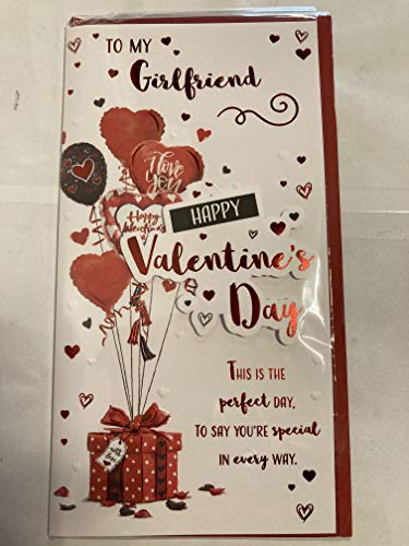 to My Girlfriend Happy Valentine's Day Valentines Day Card Present/Heart Balloons/Words 3D/Foil Detail (PRELUDE46681)