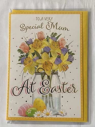 To A Very Special Mum At Easter Card Multi Flowers/Glass Vase/Eggs Glitter/Foil Detail(PH48821E)