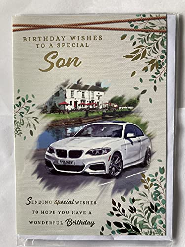 Birthday Wishes To A Special Son Birthday Card White Sports Car/Gold Words Foil Detail(PH47341A)