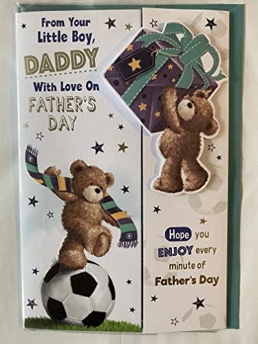 From Your Little Boy Daddy With Love On Father's Day Fathers Day Card Teddies/Big Blue Present/Big Football 3D/Foil Detail(PRELUDE48137)