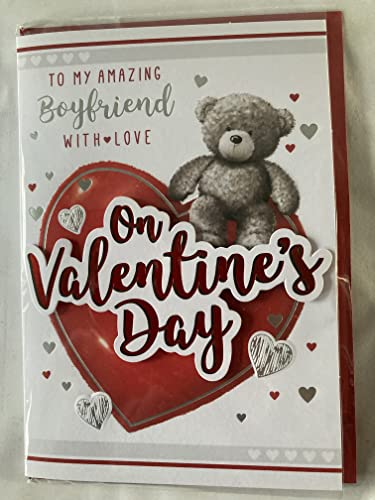 To My Amazing Boyfriend With Love On Valentine's Day Valentines Day Card Teddy Sat On Large Red Heart 3D/Foil Detail (PRELUDE47548)