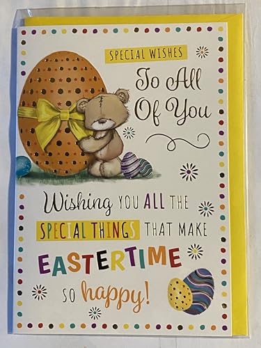 Special Wishes To All Of You Easter Card Teddy/Large Orange Easter Egg/Multi Words/Spots Foil Detail(PH48819A)