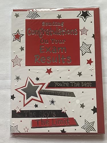 Sending Congratulations On Your Exam Results You're The Best You Did It! The Sky's The Limit Exams Card Well Done Passed Passing Pass Red/Silver/Black Stars/Red Square Foil Detail(PH48321E)