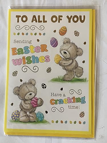 To All Of You Sending Easter Wishes Have A Cracking Time! Easter Card Teddies/Multi Words/Multi Easter Eggs Foil Detail (PH49853A)