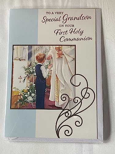 To A Very Special Grandson On Your First Holy Communion Card 1st Boy Receiving Communion Foil Detail(PH47575A)