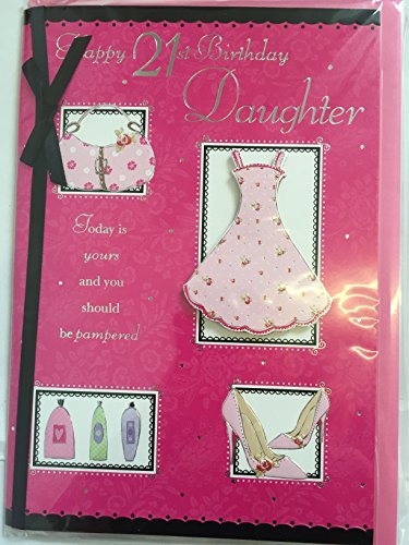 Happy 21st Birthday Daughter Birthday Card Age 21 Twenty-One Pink/Black Dress/Shoes/Bag 3D/Foil/Ribbon Detail(PRELUDE31752)