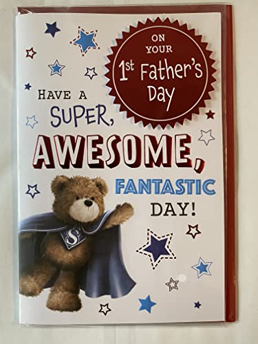 On Your 1st Father's Day Have A Super Awesome Fantastic Day! First Fathers Day Card Super Hero Teddy 3D/Foil Detail(PRELUDE47247)