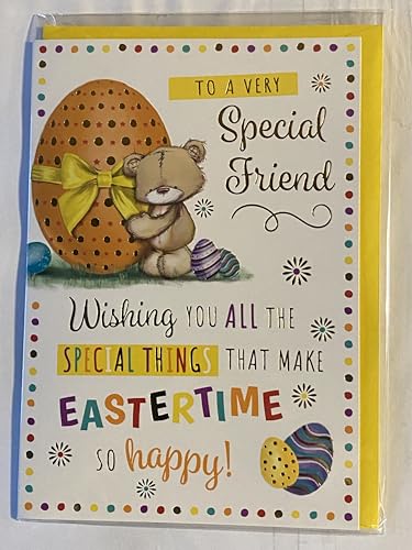 To A Very Special Friend Easter Card Teddy/Large Orange Easter Egg/Multi Words/Spots Foil Detail(PH48819A)