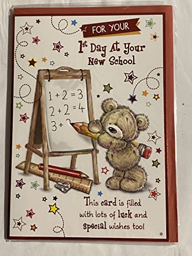 For Your 1st Day At Your New School Good Luck Card First School Teddy/Pencil/Easel/Words Foil Detail(PH41550A)