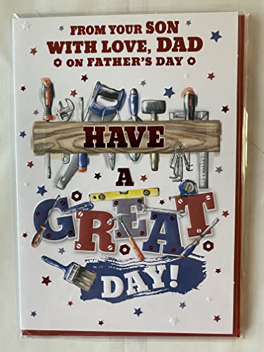 From Your Son With Love Dad On Father's Day Have A Great Day! Fathers Day Card Tools/Words/Stars Foil Detail(KI43538)